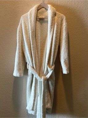 Barefoot Dreams cozychic knit ivory belted bath robe, size 1